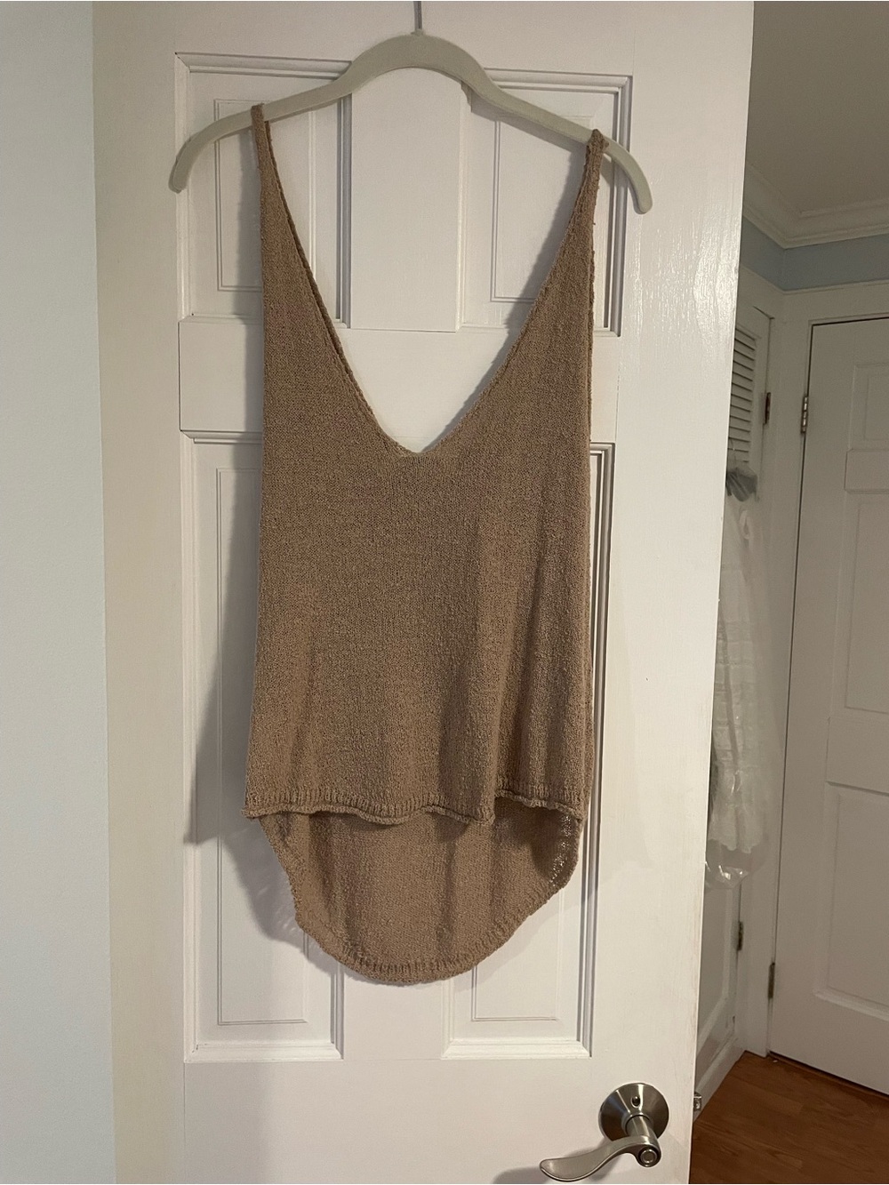 Free People Sleeveless V-Neck Knit Tank Top - Neutral Brown